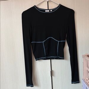 Black Long Sleeve Top with Contrast Stitching